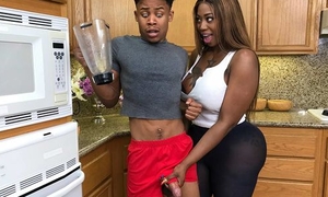 Chubby ebony exercises in all directions her stepson and gets fucked