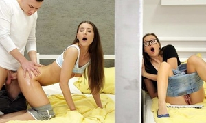 Four pretty college babes share roil hard load of shit in hem